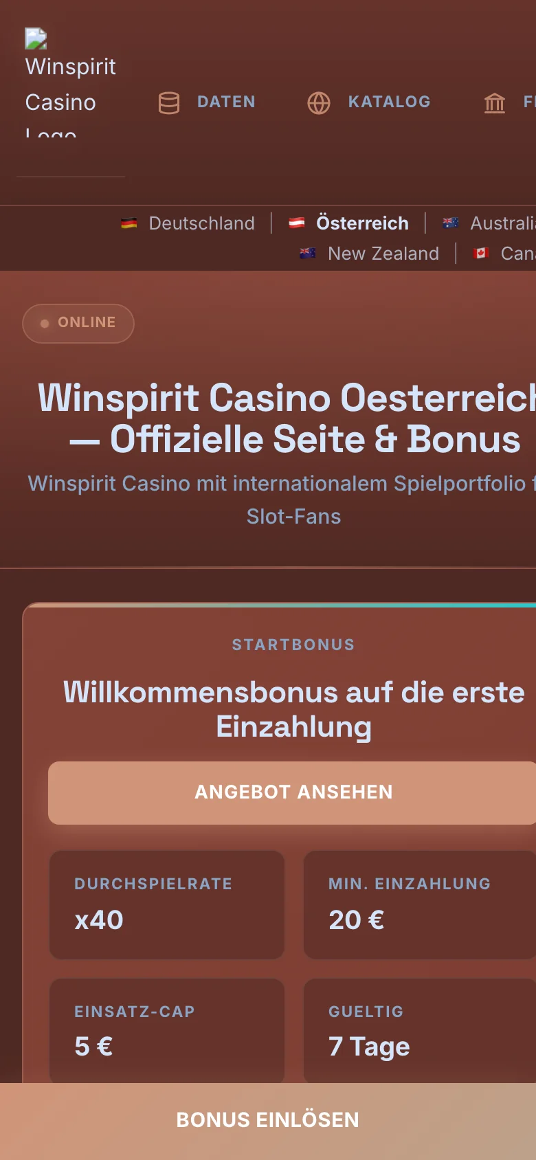 Winspirit Casino mobile lobby screenshot