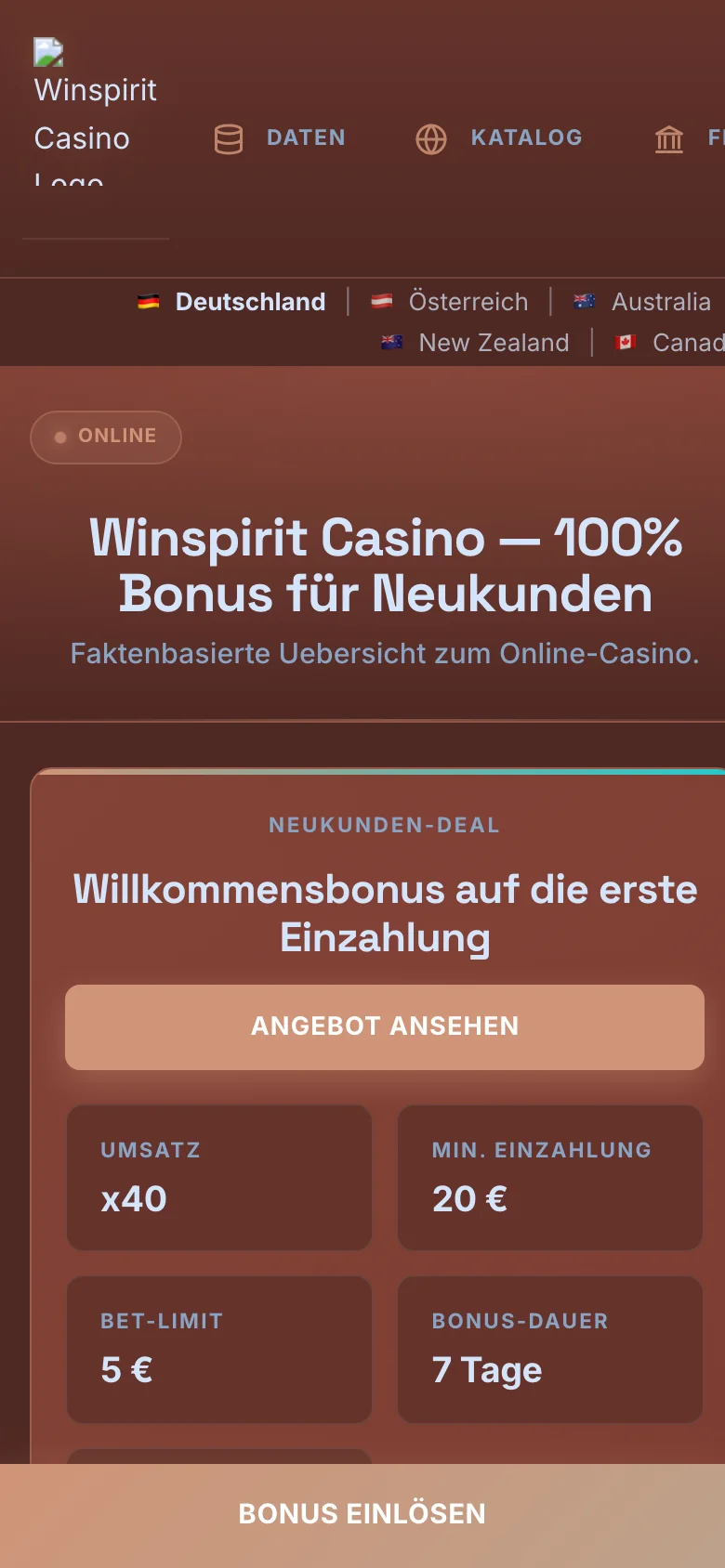 Winspirit Casino mobile lobby screenshot