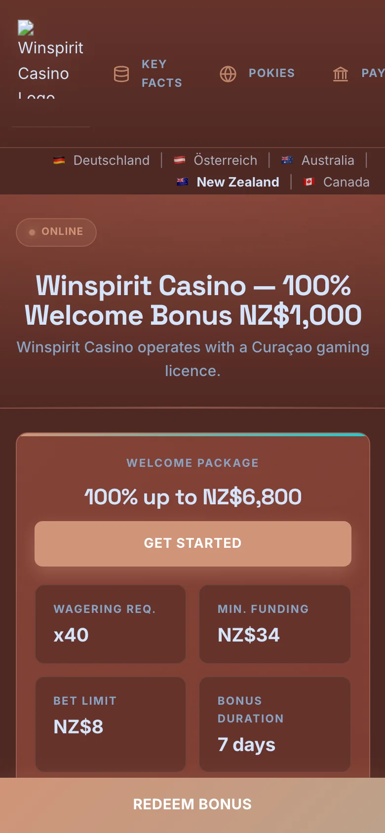 Winspirit Casino mobile lobby screenshot