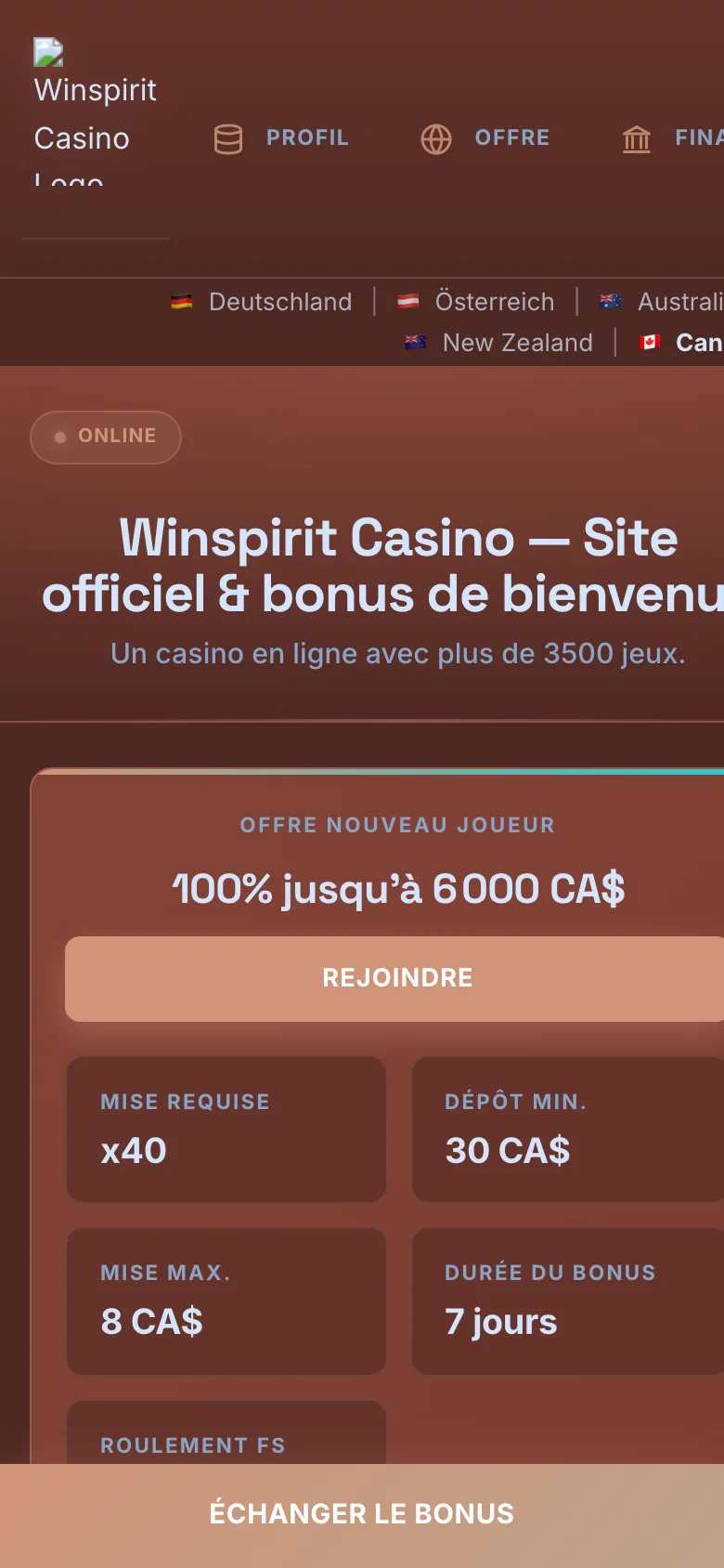 Winspirit Casino mobile lobby screenshot